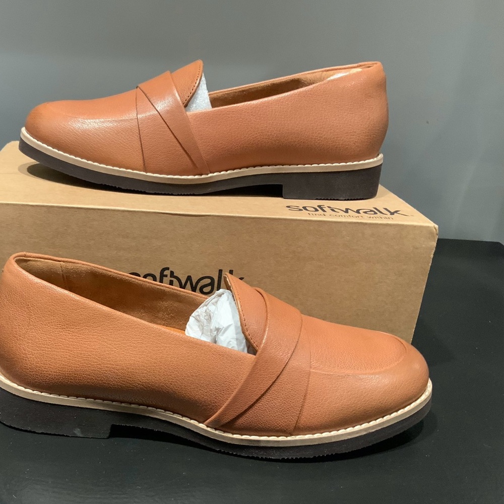 SoftWalk Tan Flats Sleek Slip-On Loafers